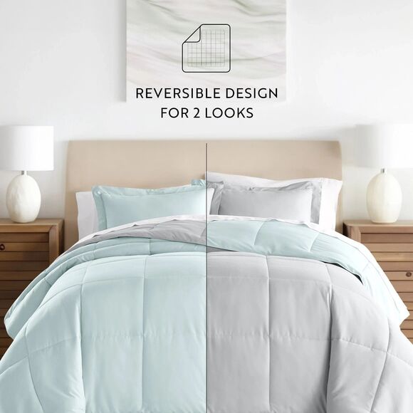 Kaycie Gray Fashion 3PC Reversible Comforter Set - All Season Down Queen Size - Picture 1 of 16